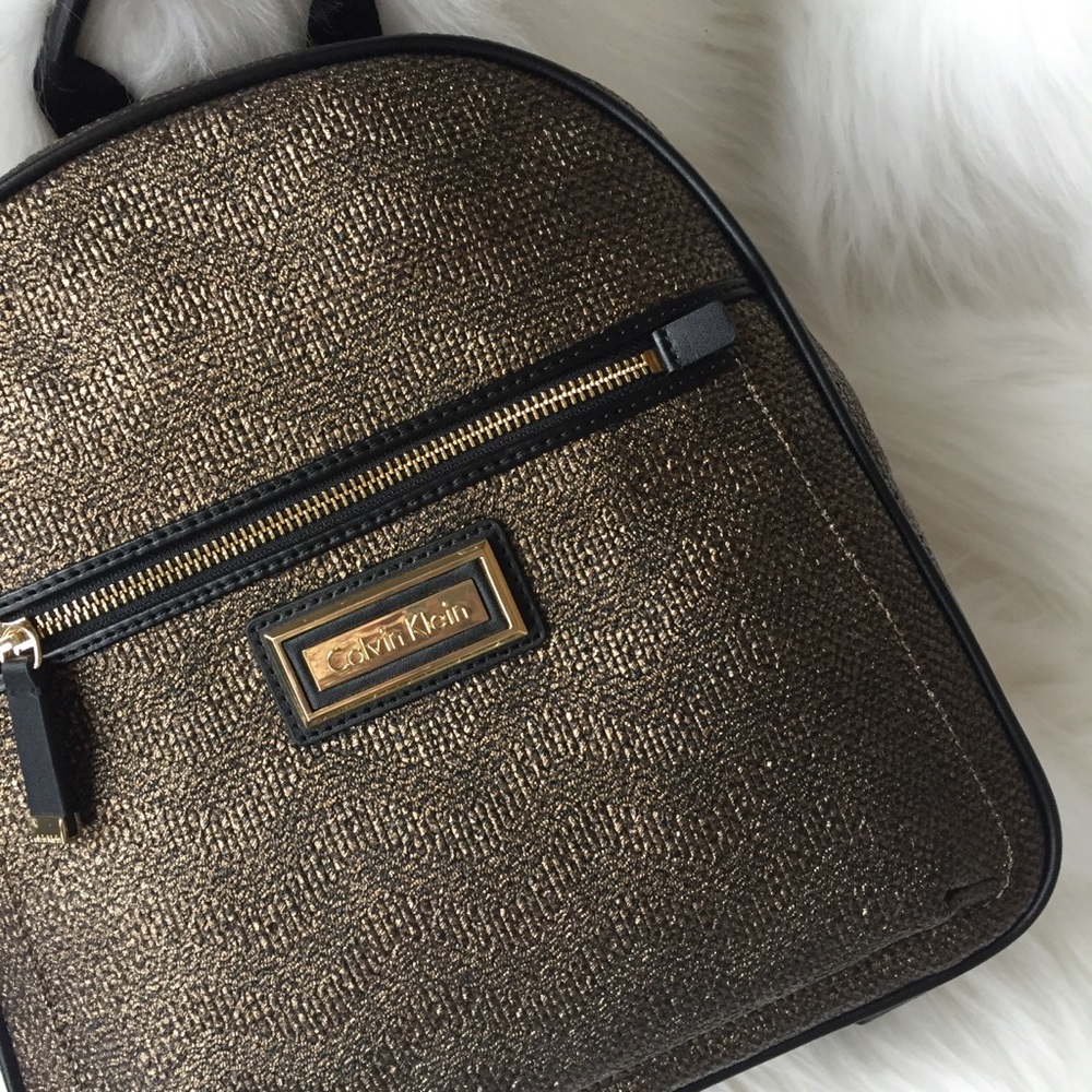 Calvin Klein Metallic Bronze Textured Mini Backpack